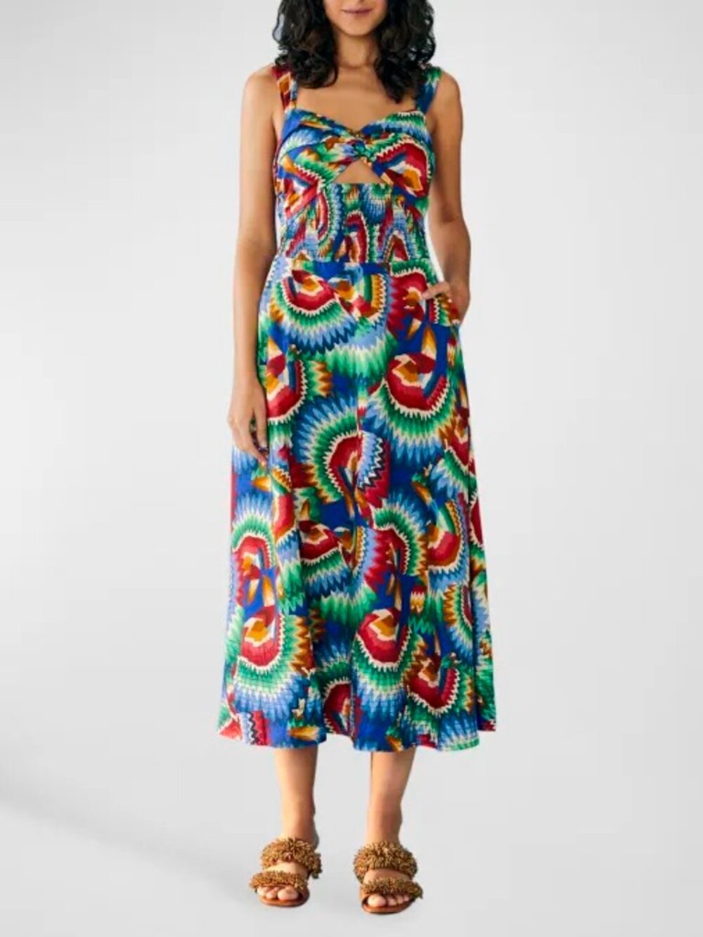 FARM Rio Colorful Chevron Print Smocked Maxi Dress